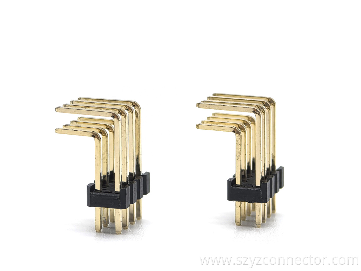 2.54mm Pitch Pin header Connector Dual Row Right Angle SQ0.64mm H2.5mm 2*4P